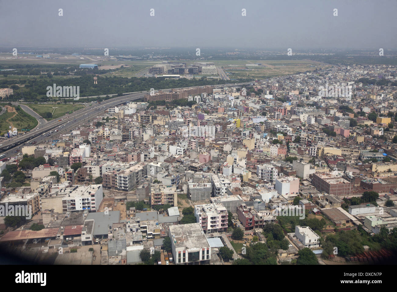 Vista aerea di Delhi da un volo, Delhi, India Foto Stock