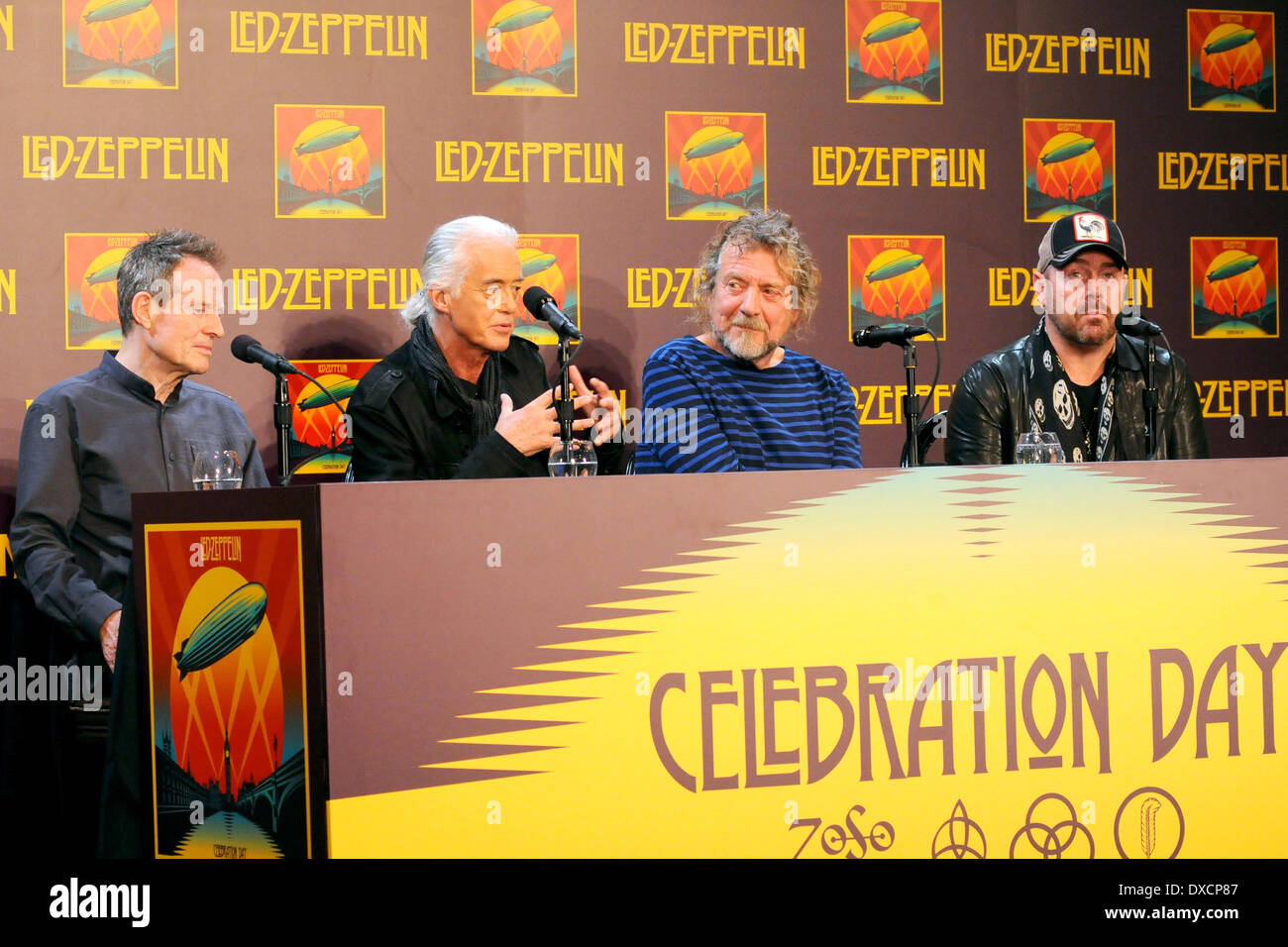 John Paul Jones, Jimmy Page,Robert Plant, Jason Bonham , Led Zeppelin : giorno di celebrazione - Conferenza stampa, dove: New York ci Foto Stock