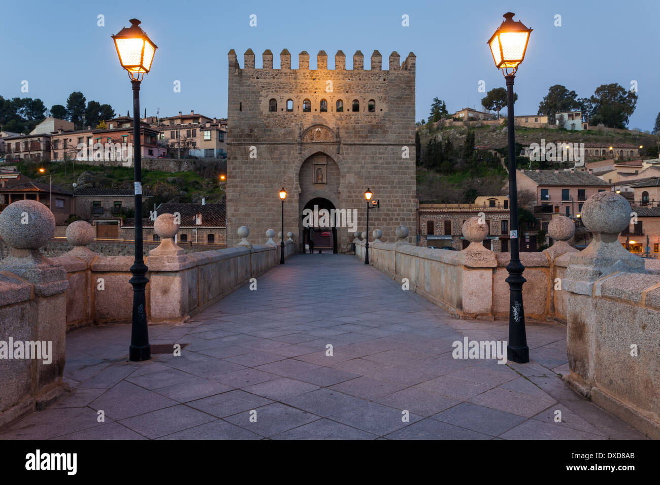 San Martín bridge prima dell'alba, Toledo, Spagna. Foto Stock