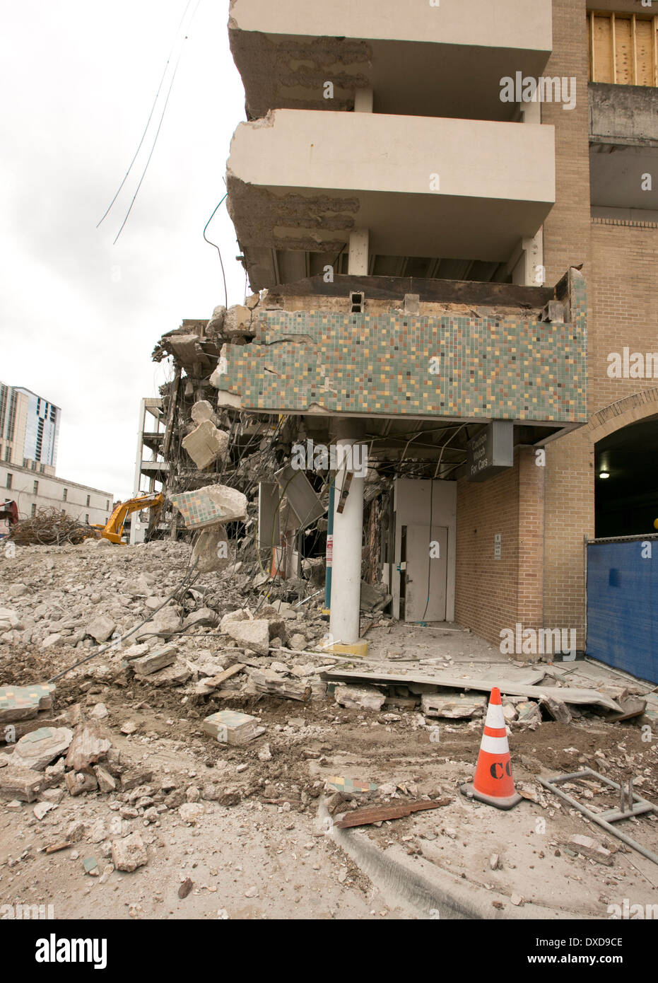 Parzialmente demolito edificio nell'area del centro cittadino di Austin, Texas Foto Stock