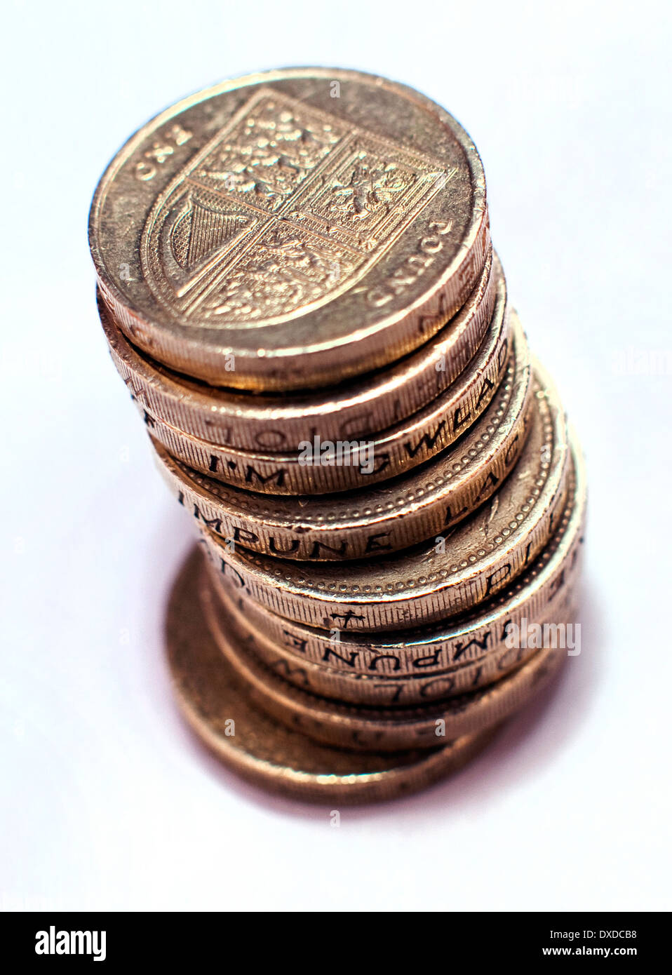 Pila di una libbra di monete, Londra Foto Stock