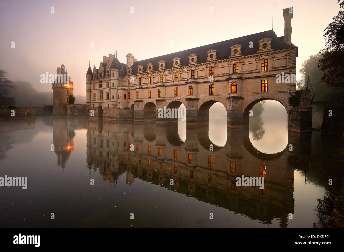 Chateau de Chenonceau progettato dall architetto francese Philibert de l' Orme 1555 da a span il fiume Char. Valle della Loira Chenonceau Foto Stock