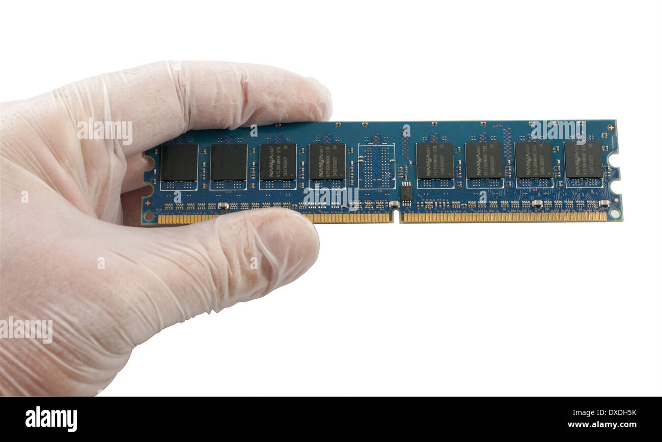 Memoria DDR scheda chip con guanto Foto Stock