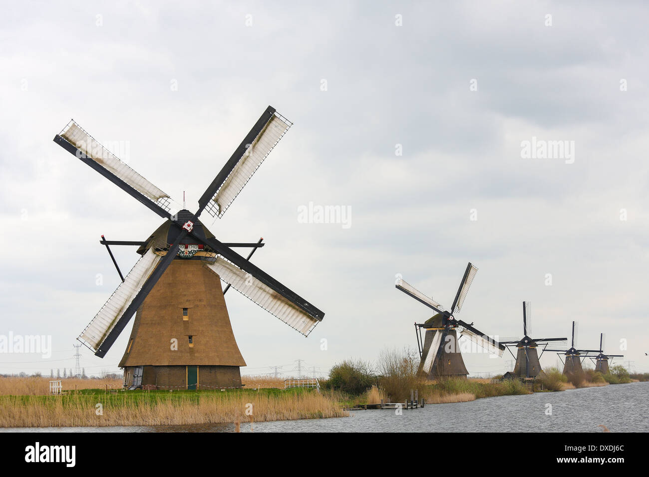 Il 19 mulini a vento di Kinderdijk sono uno dei più noti olandese siti turistici. Foto Stock