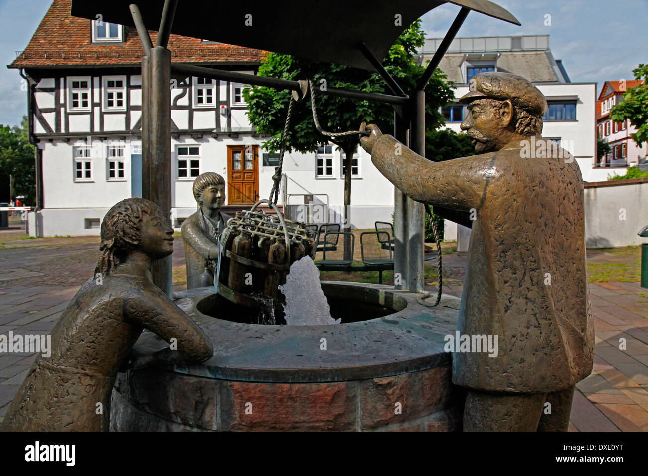Fontana, città vecchia, Bad Vilbel, distretto Wetteraukreis, Hesse, Germania Foto Stock