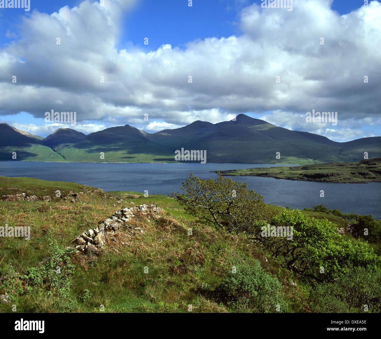 Vista sul Loch na Keal verso ben più, Isle of Mull, Argyll Foto Stock