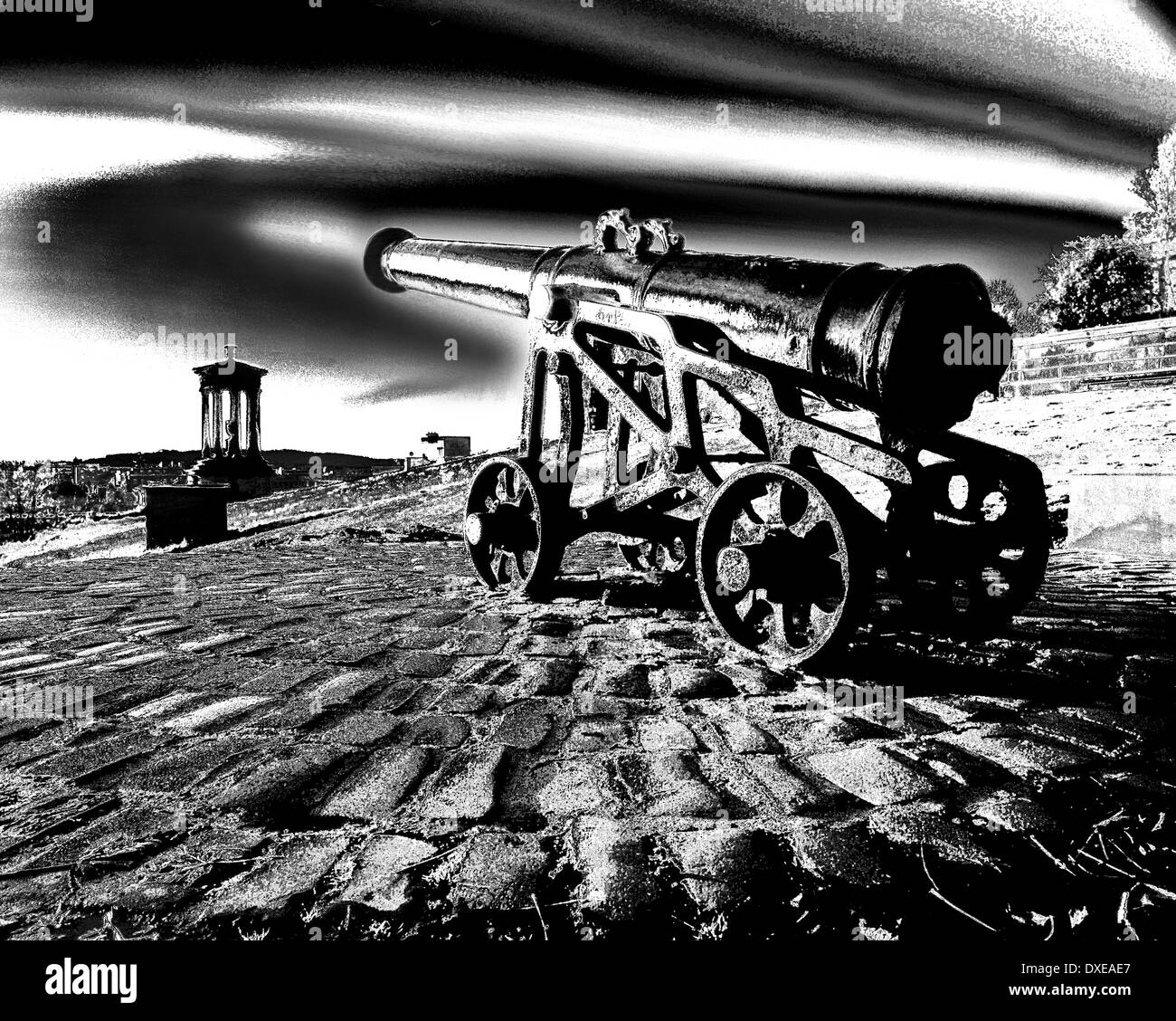 Canon su Calton Hill città di Edimburgo Foto Stock