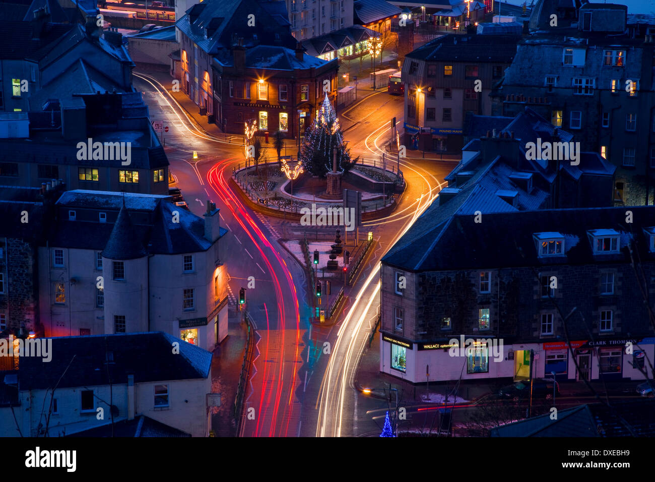 Vista Telephot di Argyll square a Natale, Oban, Argyll Foto Stock