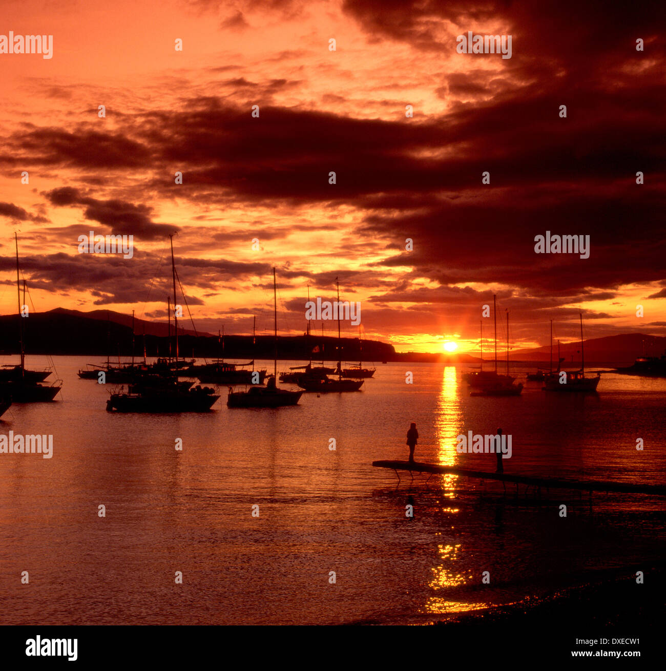 Oban Bay sunset argyllshire, Foto Stock