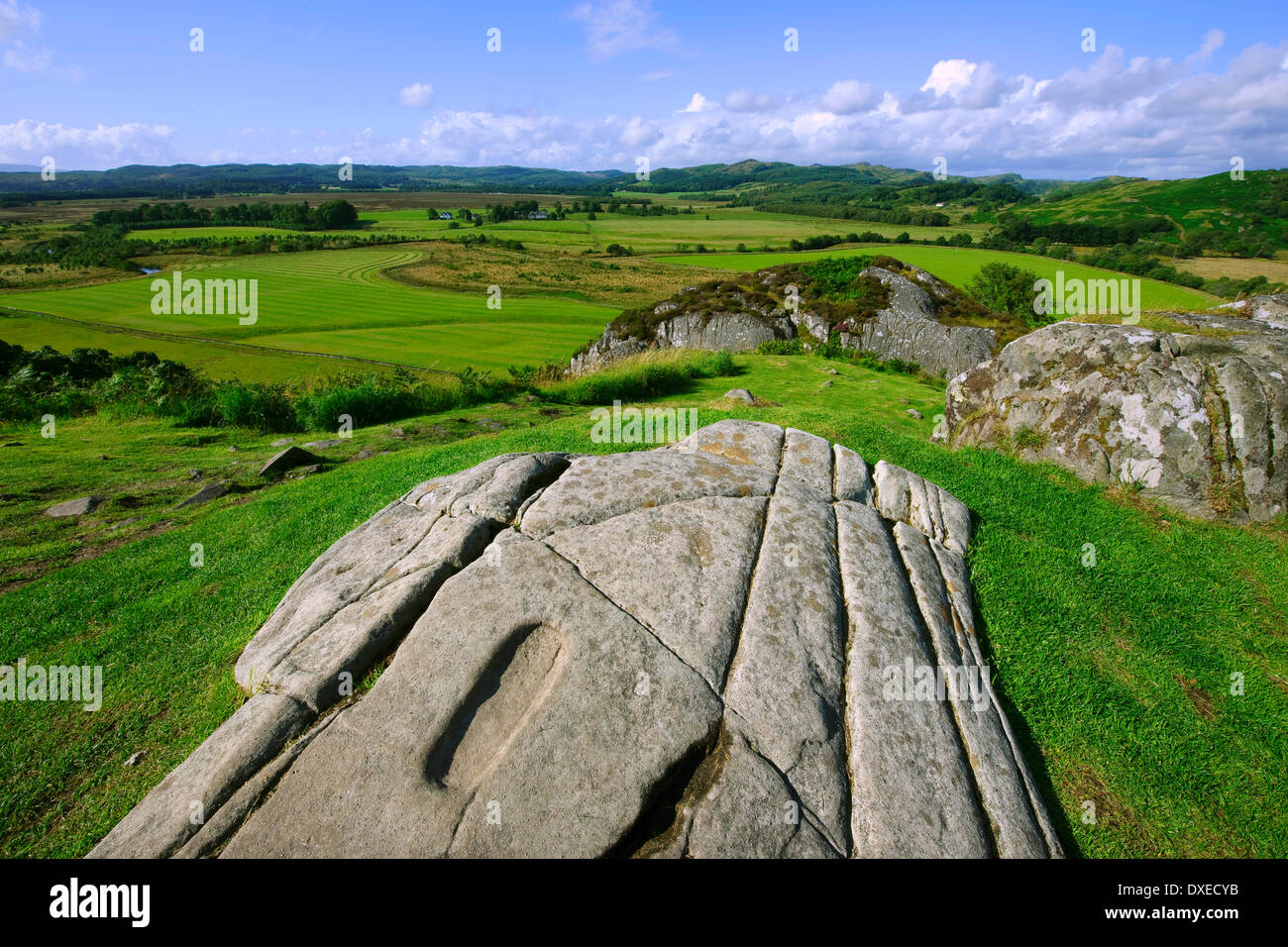 Dunadd hill fort, il coronamento originale luogo di re di Scozia.Situato nr Lochgilphead Argyll Foto Stock