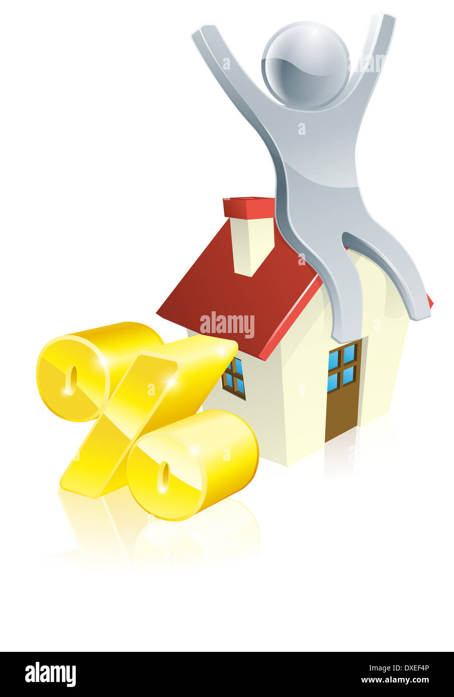 Persona casa concetto percentuale su buon uomo seduto in casa. Potrebbe essere un concetto per trovare la giusta ipoteca Foto Stock