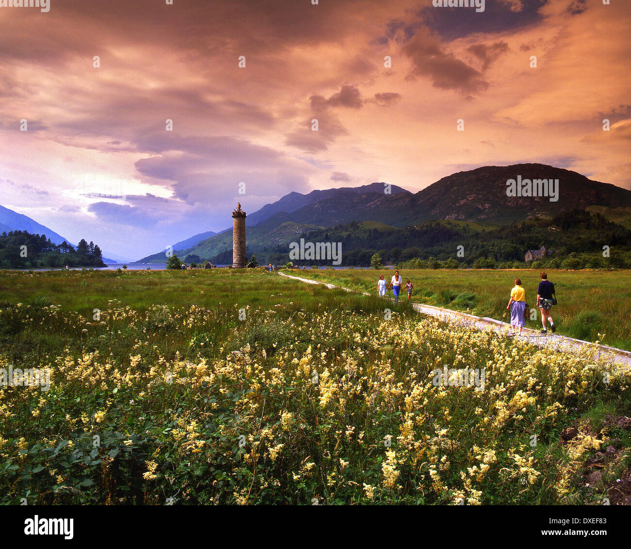 Il monumento giacobita a Glenfinnan, Loch Shiel. Foto Stock