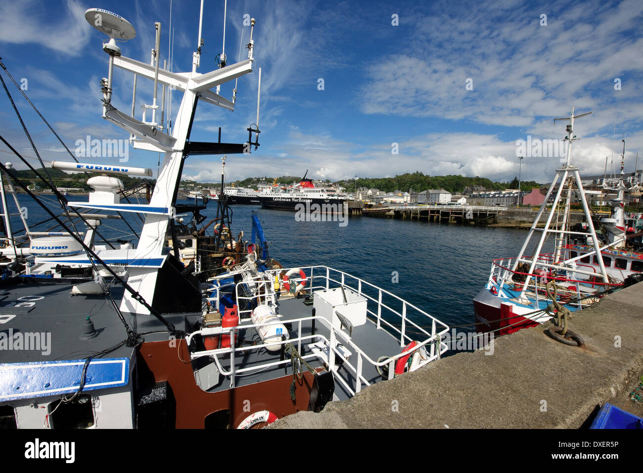 Coloratissime barche di pescatori, Oban, Argyll Foto Stock