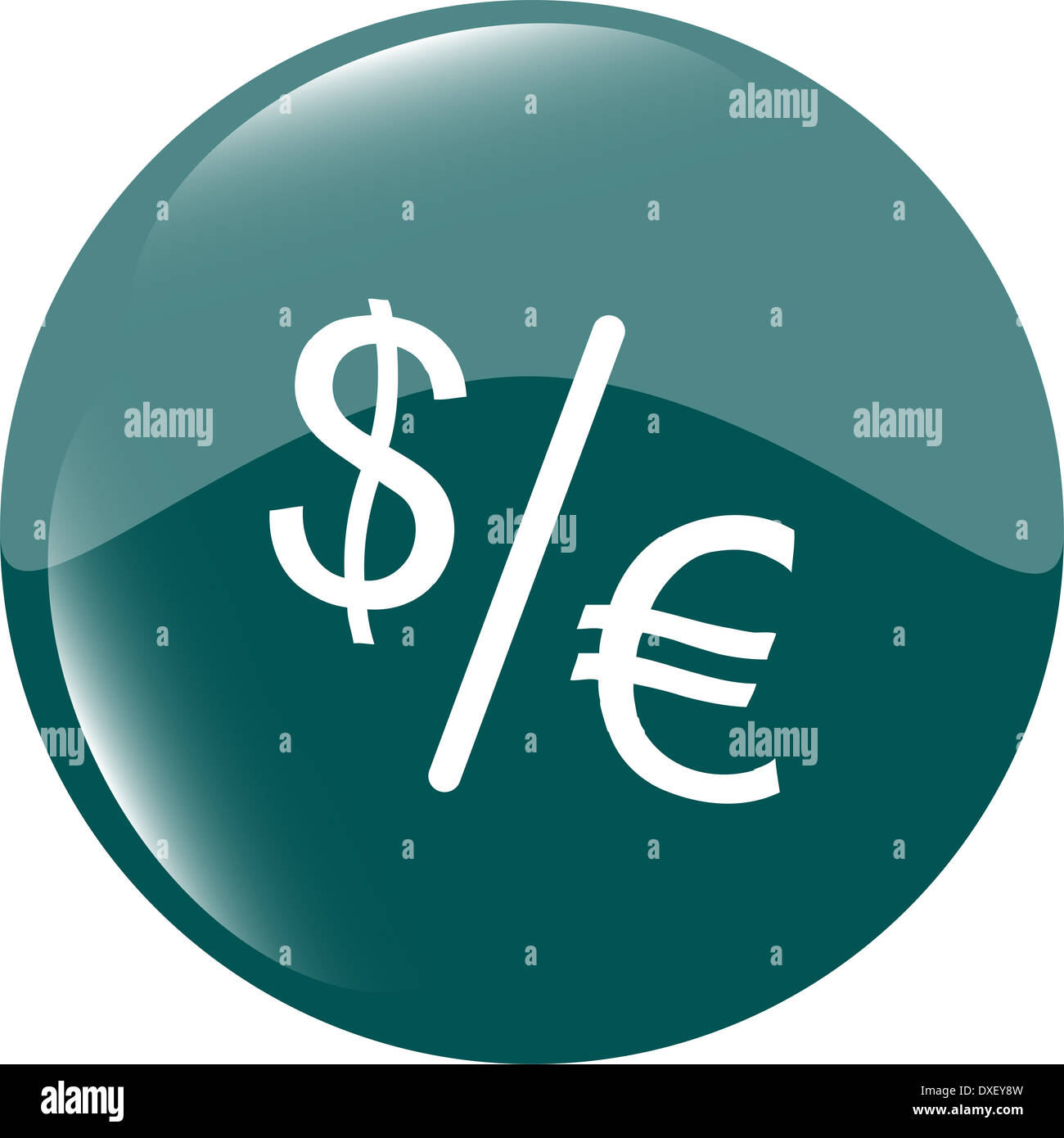 Dollaro ed Euro segni sul pulsante web isolato su bianco Foto Stock