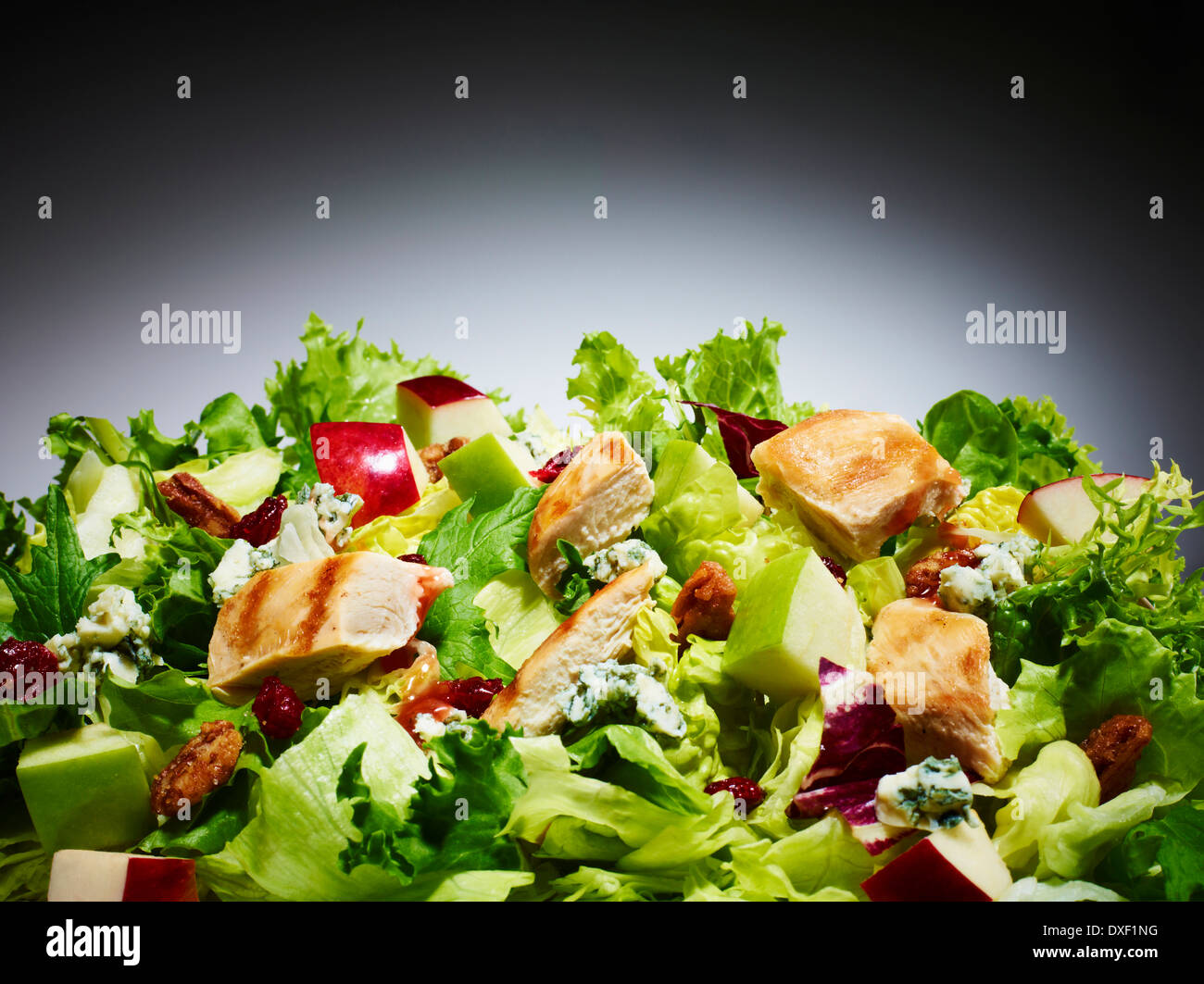 Close-up di pollo e insalata di Apple, Studio Shot Foto Stock