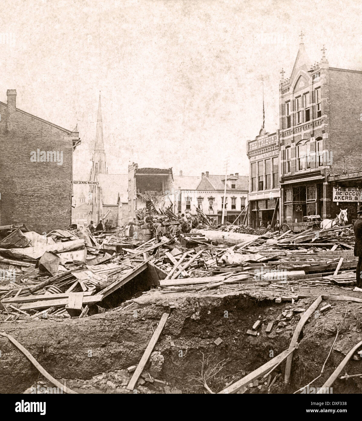 Circa 1890 foto di antiquariato, la grande alluvione Johnstown Maggio 31, 1889 a Johnstown, Pennsylvania, PA, Stati Uniti d'America. Foto Stock