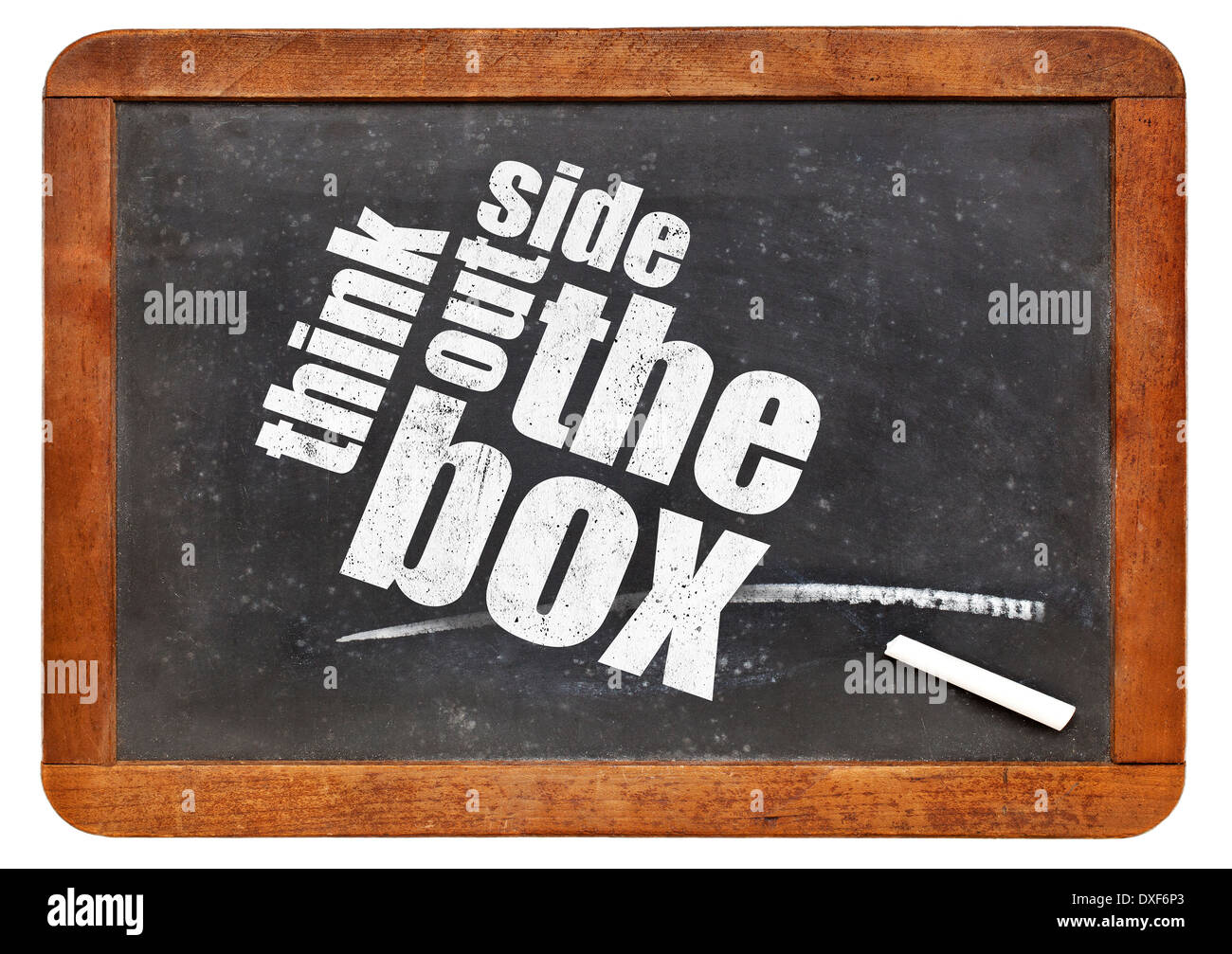 Pensare al di fuori della casella concetto su un vintage lavagna ardesia Foto Stock