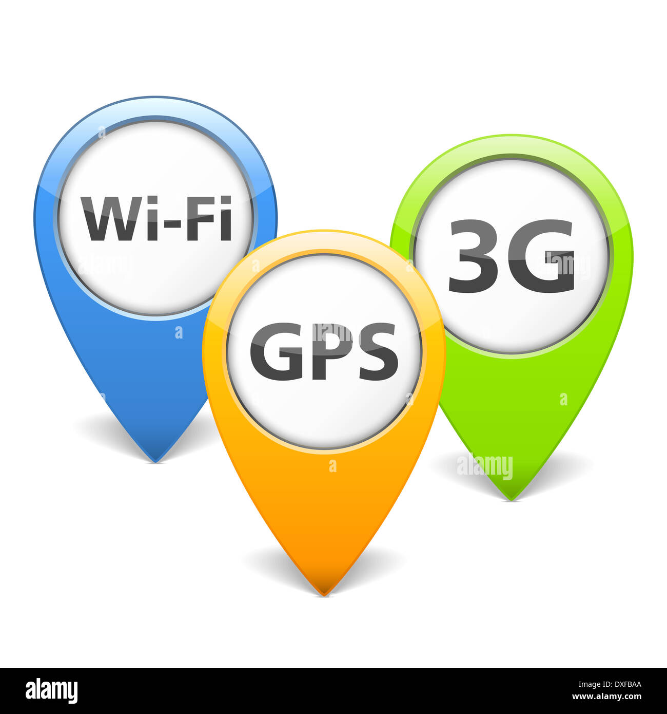 Wi-Fi, 3G e GPS icone Foto Stock