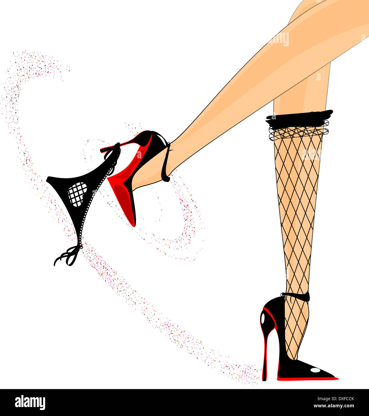 Sexy piedini Femmina, nero-rosso scarpe e indumenti intimi nero Foto Stock