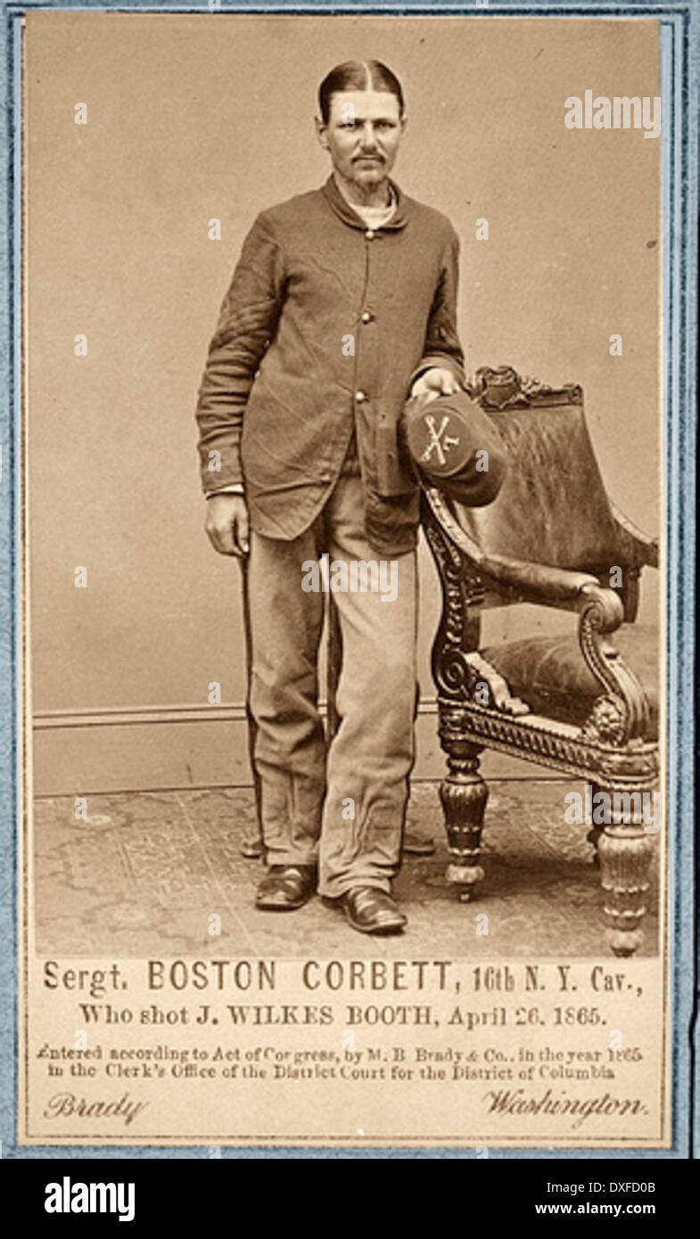 Sergent Boston Corbett, XVI N.Y. Il Cav. Who Shot J. documento Wilkes Booth, 26 aprile 1865 Foto Stock