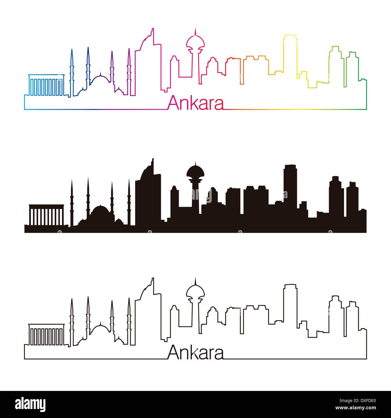Ankara skyline stile lineare con rainbow Foto Stock