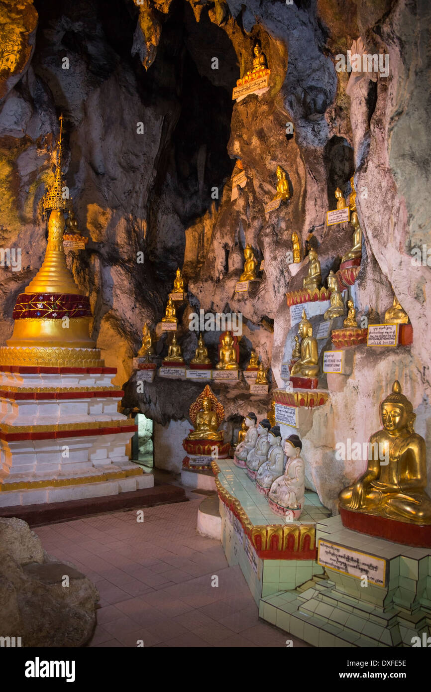 Le immagini del Buddha nella grotta di Pindaya in Myanmar (Birmania) Foto Stock