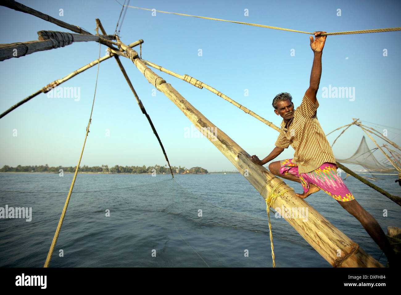 Cinese di reti da pesca, Fort Cochin, Kerala, India Foto Stock
