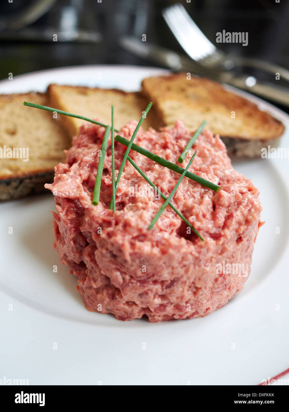 Close-up di tartare di manzo, Parigi, Francia Foto Stock