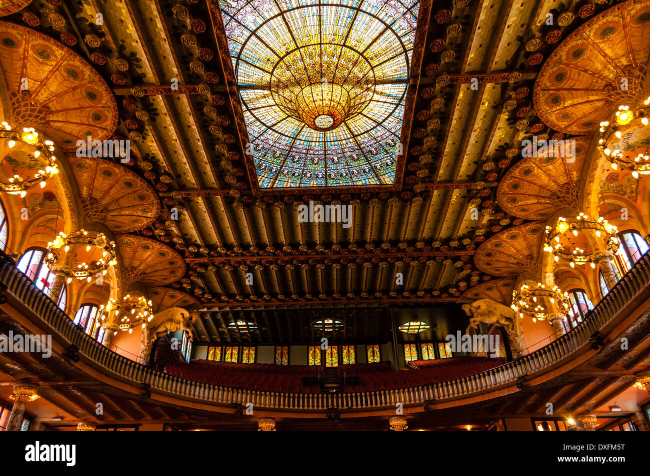 Sala concerti interno, interno di Palau de la Música Catalana, Barcellona, Catalogna, Spagna Foto Stock