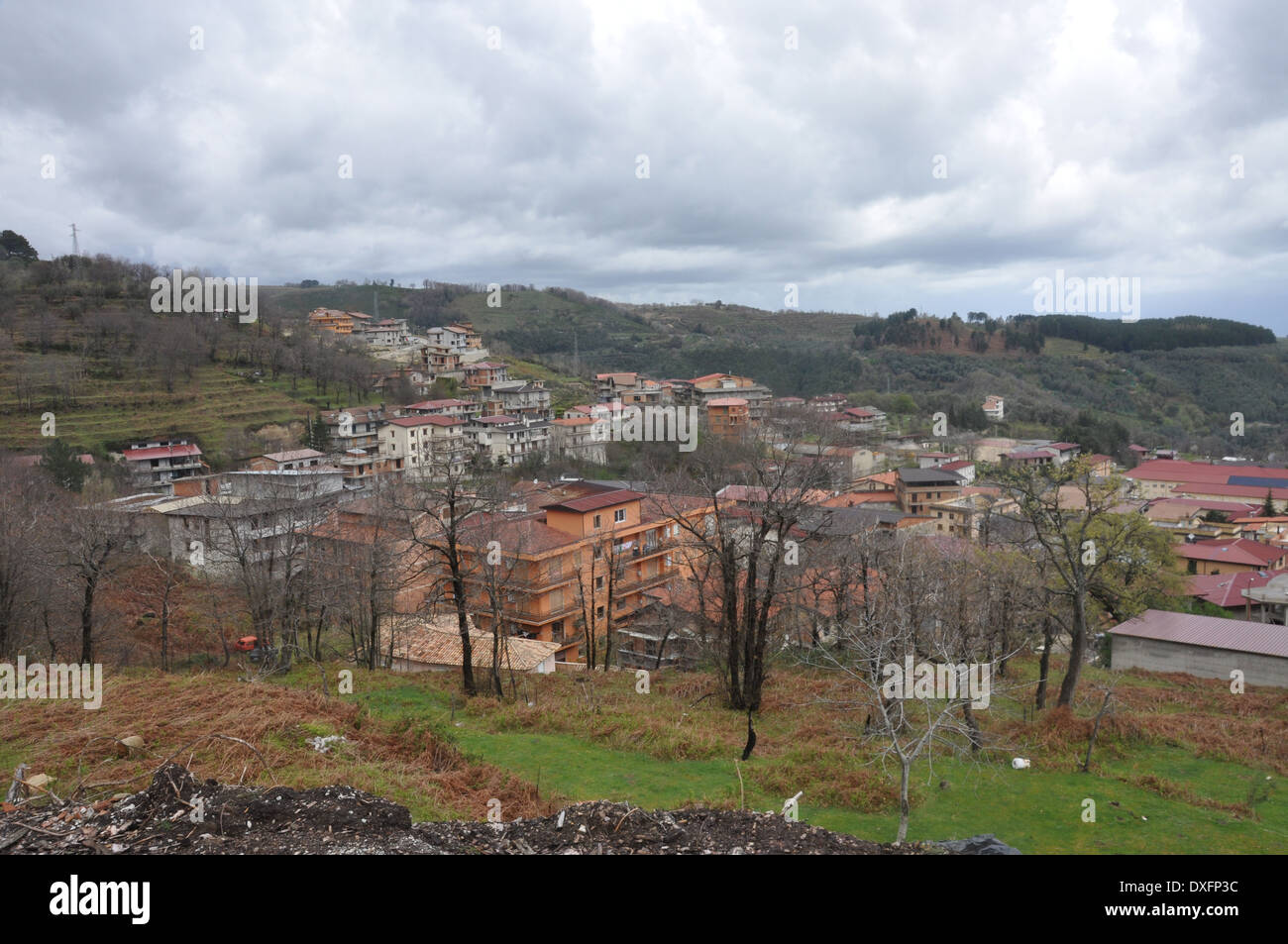 Vista panoramica del Sud Villaggio Italiano, Delianuova, Calabria. Foto Stock