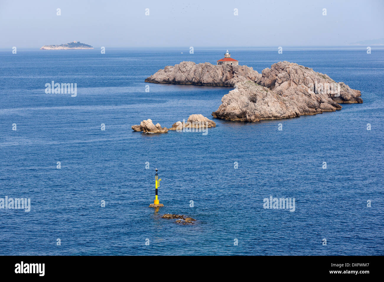 Grebeni Isola con faro, Mare Adriatico, Croazia Foto Stock