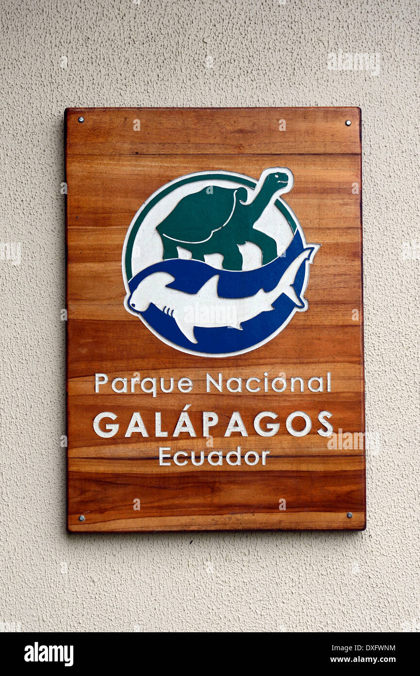 Il logo del Galapagos National Park Puerto Baquerizo Moreno San Cristobal Island Isole Galapagos Ecuador / Parque Nacional Foto Stock