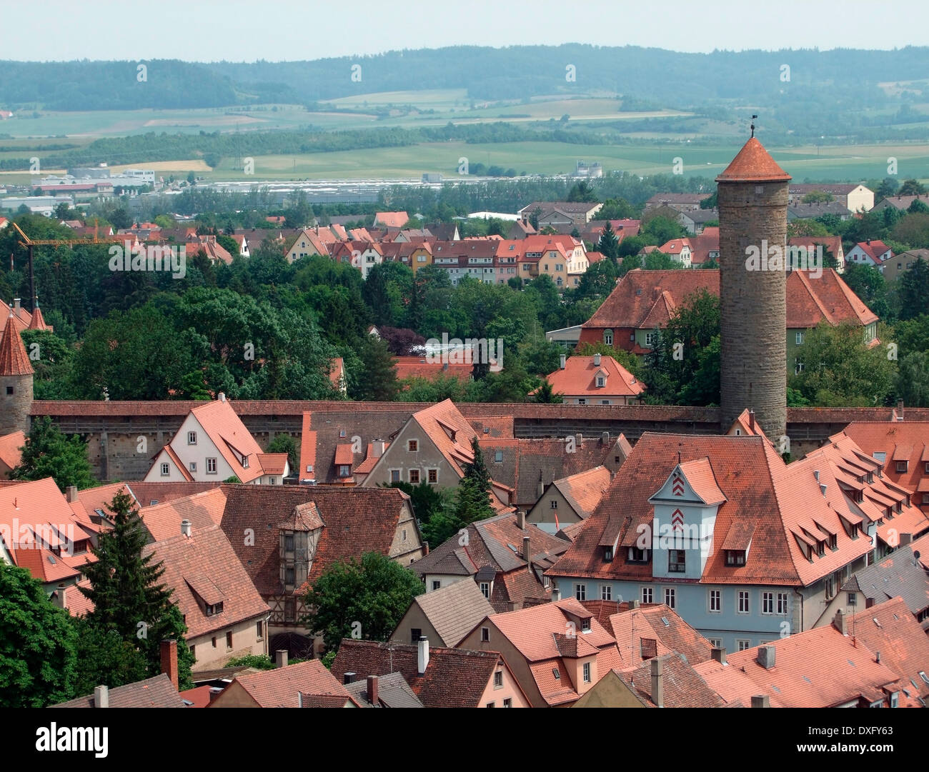 Vista aerea di Rothenburg ob der Tauber, una città in Media Franconia in Baviera (Germania) Foto Stock