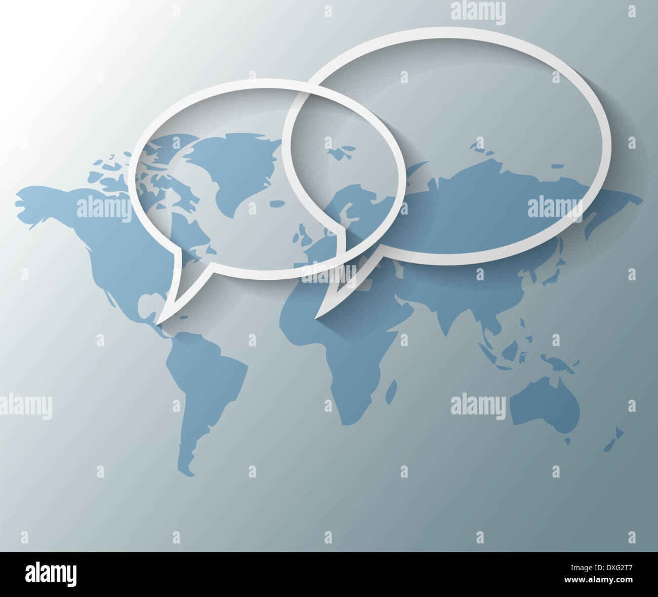 Illustrazione del testo palloncini con il mondo sullo sfondo della mappa Foto Stock