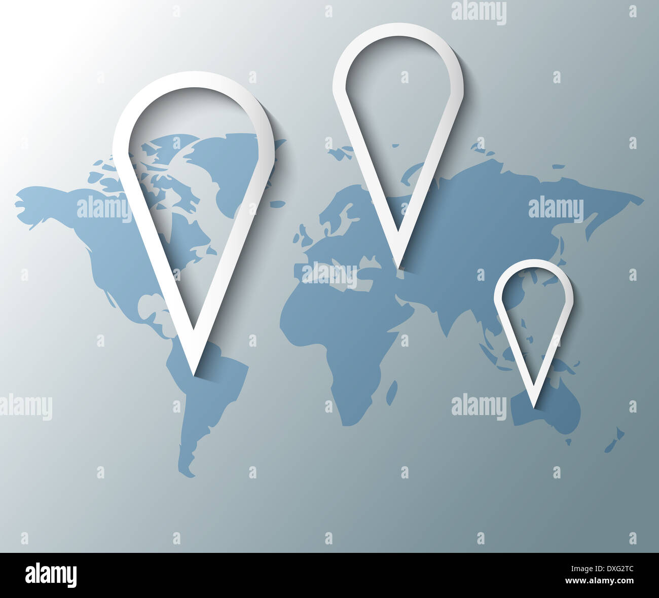 Illustrazione del gruppo perni con mappa del mondo Foto Stock