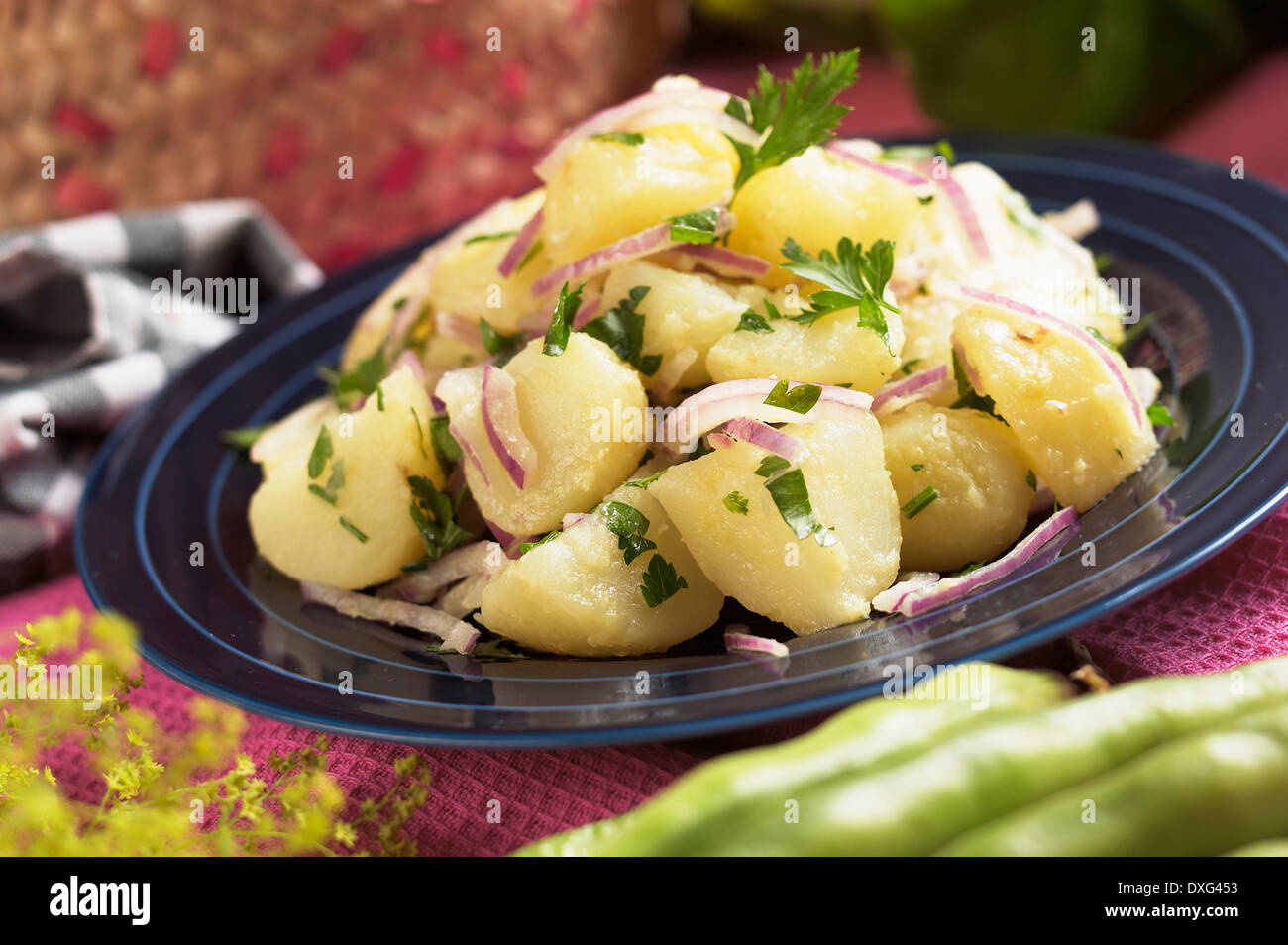 Piatto di insalata di patate con prezzemolo e cipolla rossa Foto Stock