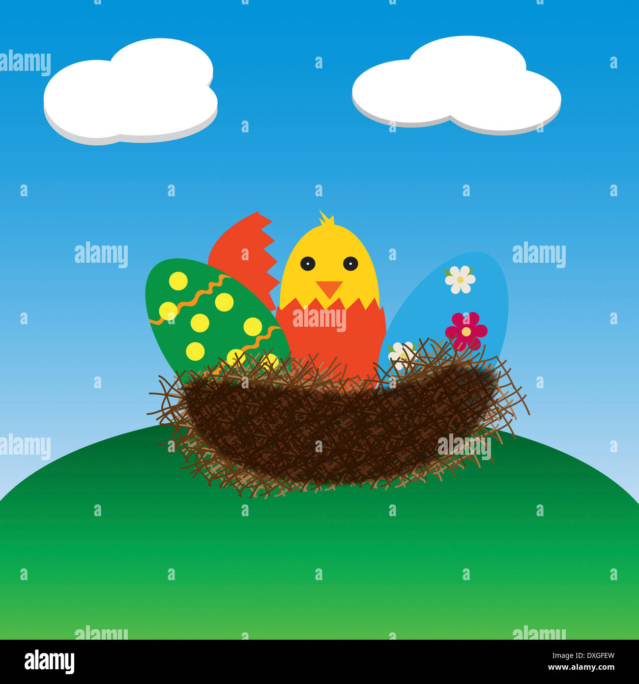 Pasqua illustrazione vettoriale con uova e pulcino nel nido Foto stock -  Alamy