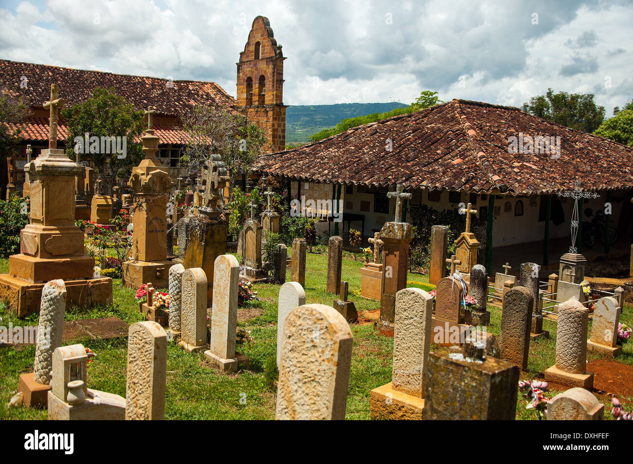 Lapidi del cimitero di Barichara, Colombia. Foto Stock