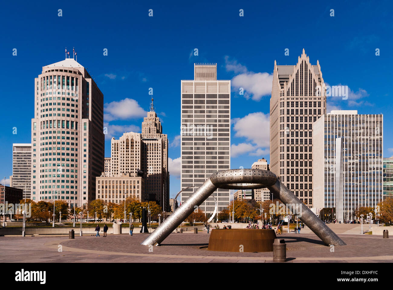 Orazio E. Dodge e figlio fontana commemorativa, Hartz Plaza, Detroit, Michigan, Stati Uniti d'America. Foto Stock