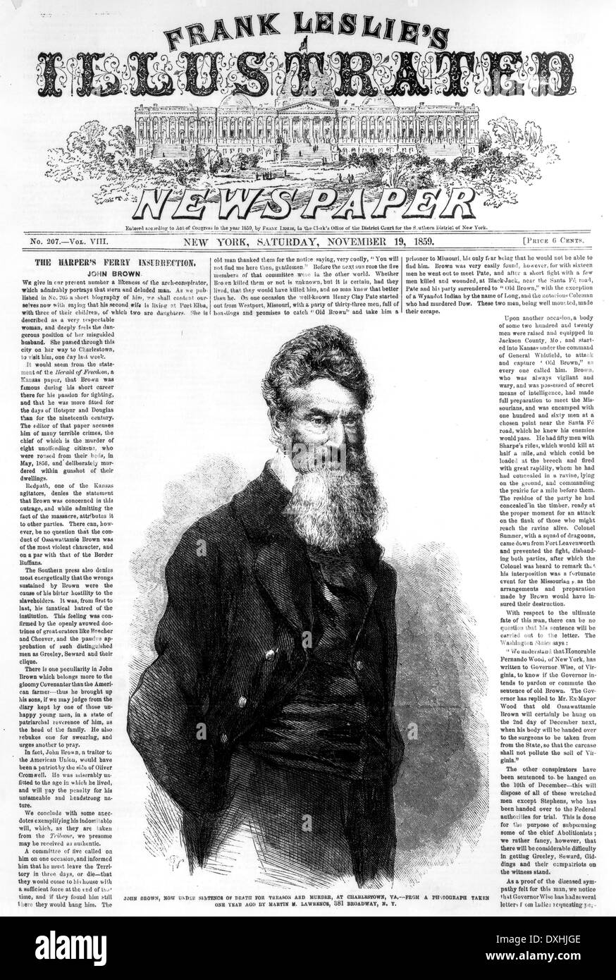 JOHN BROWN (1800-1859) report quotidiano 19 novembre 1859 del raid su Federal armory al harpers Ferry Foto Stock