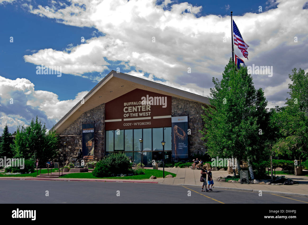 Buffalo Bill centro del West, ingresso, donna e bambino a piedi, la gente sul banco di lavoro Foto Stock