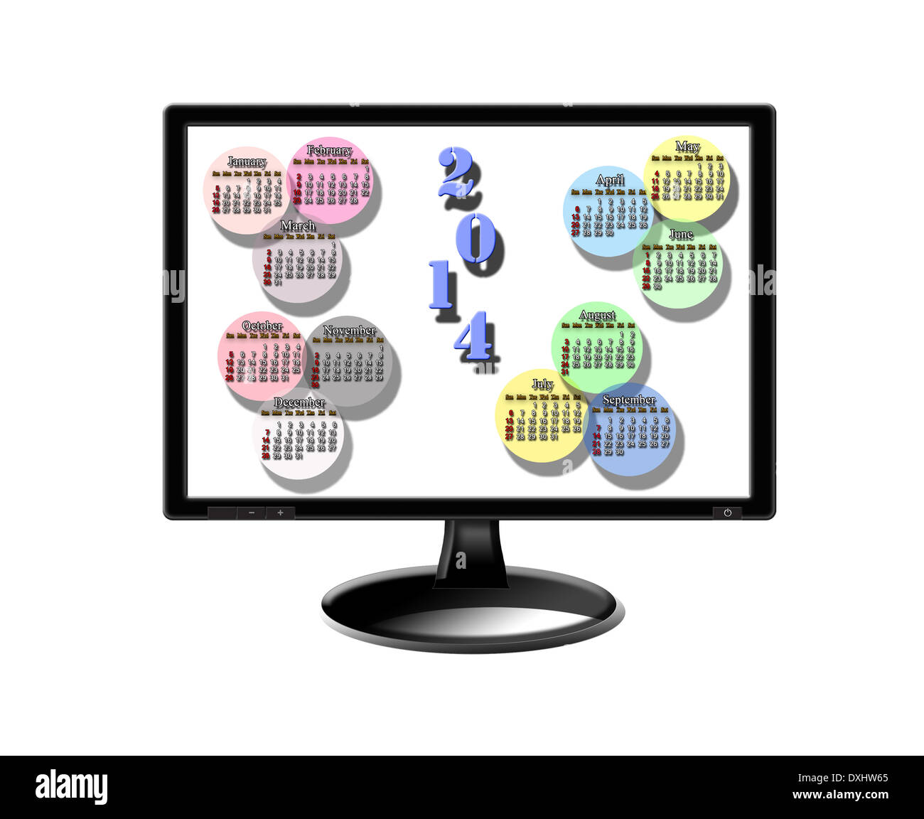 Bellissimo calendario colorate per 2014 anno sul monitor Foto Stock