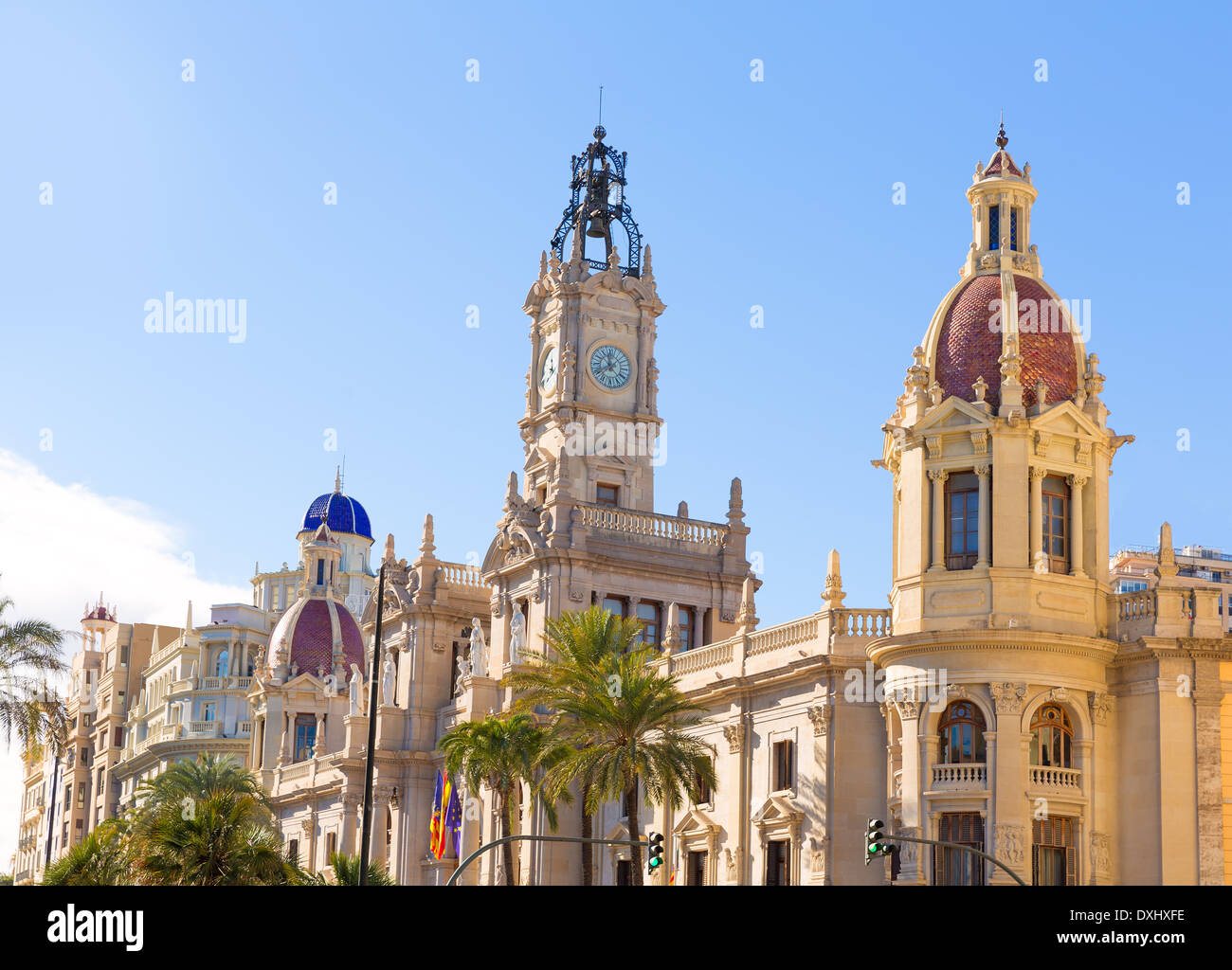 Valencia Ayuntamiento municipio edificio e piazza di Spagna Foto Stock
