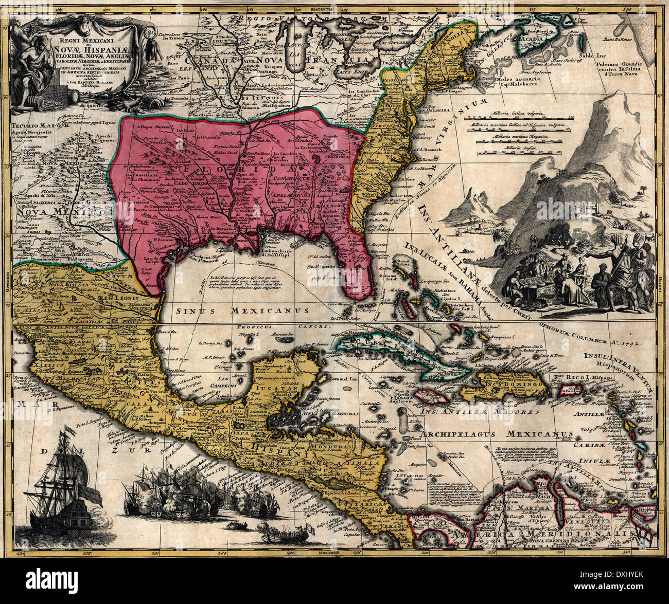 Mappe di Regno della Nuova Spagna o Messico, Florida, New England, Carolina, Virginia e Pennsylvania, Messico del Nord America 1759 Foto Stock