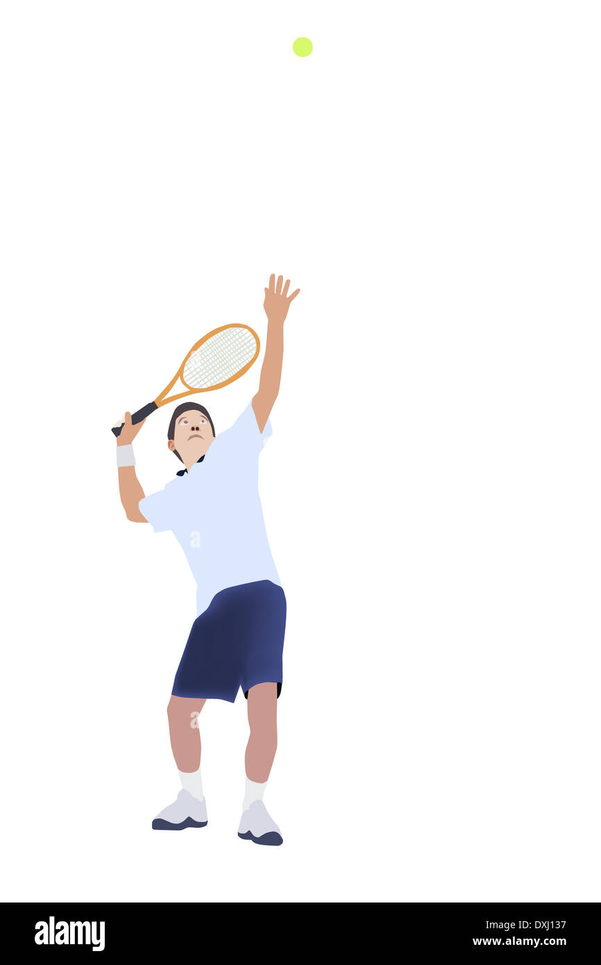 Illustrazione di Thai uomini giocatore di tennis servire palla da tennis Foto Stock