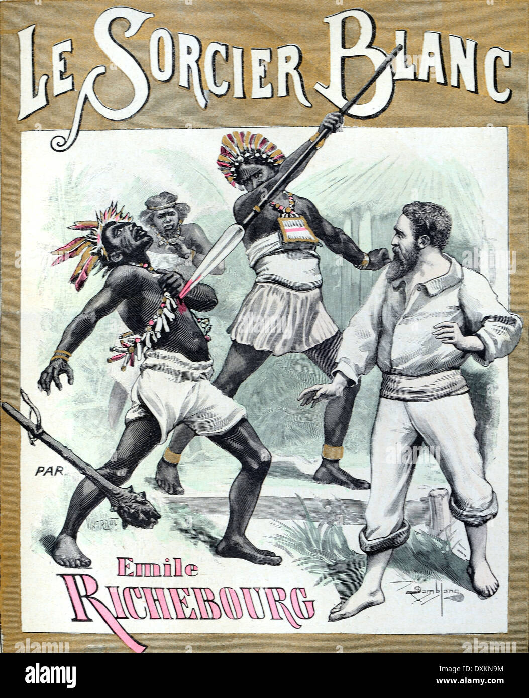 La copertina del libro del romanzo "Le Sorcier Blanc " 'Il Bianco stregone" da Emile Richebourg 1897 Foto Stock