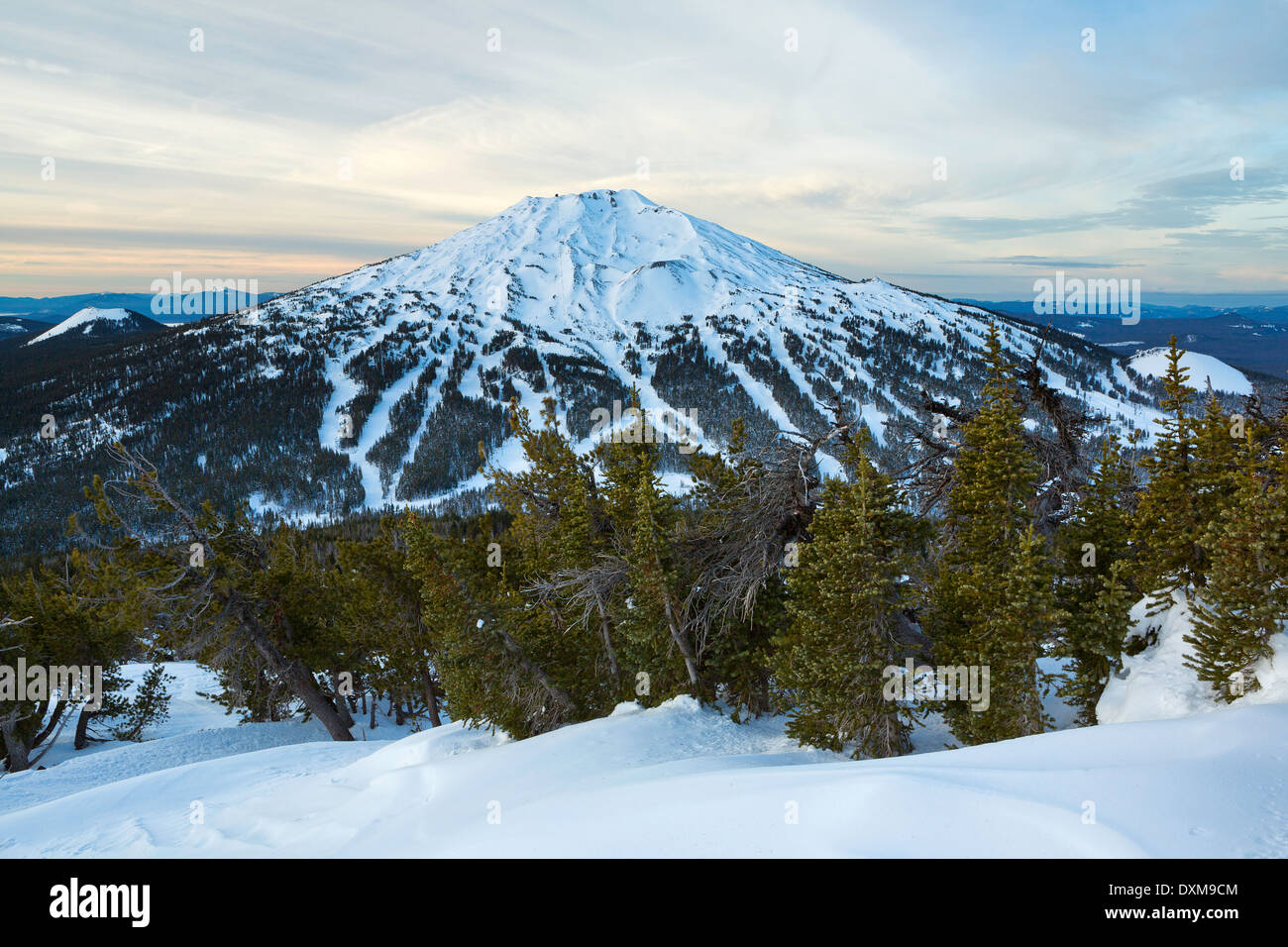 La mattina vista del monte Bachelor da Tumalo Butte d'inverno. Oregon. Stati Uniti d'America Foto Stock