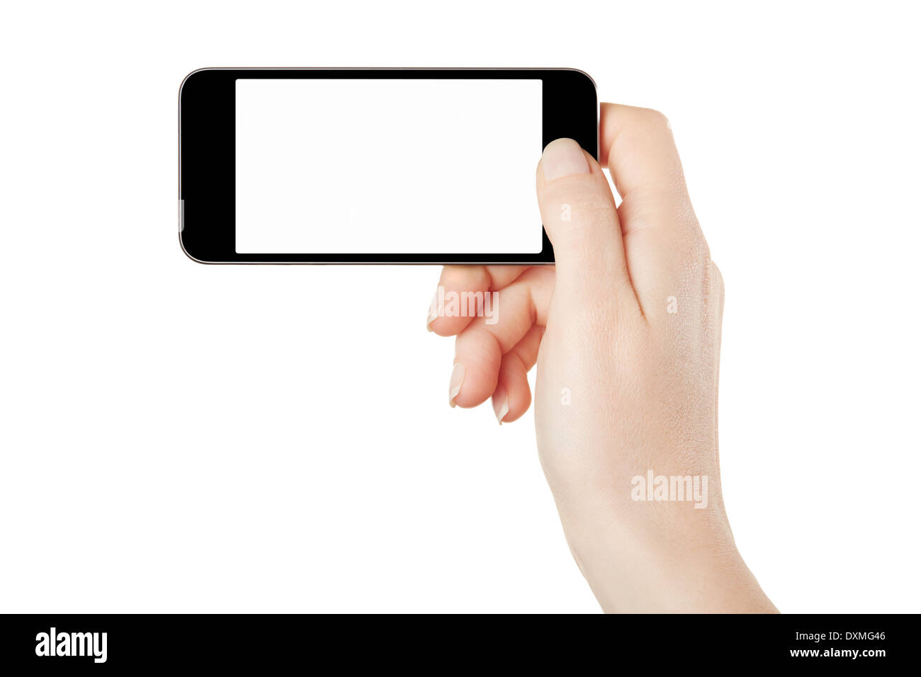 Smartphone in mano femminile prendendo foto o video Foto Stock