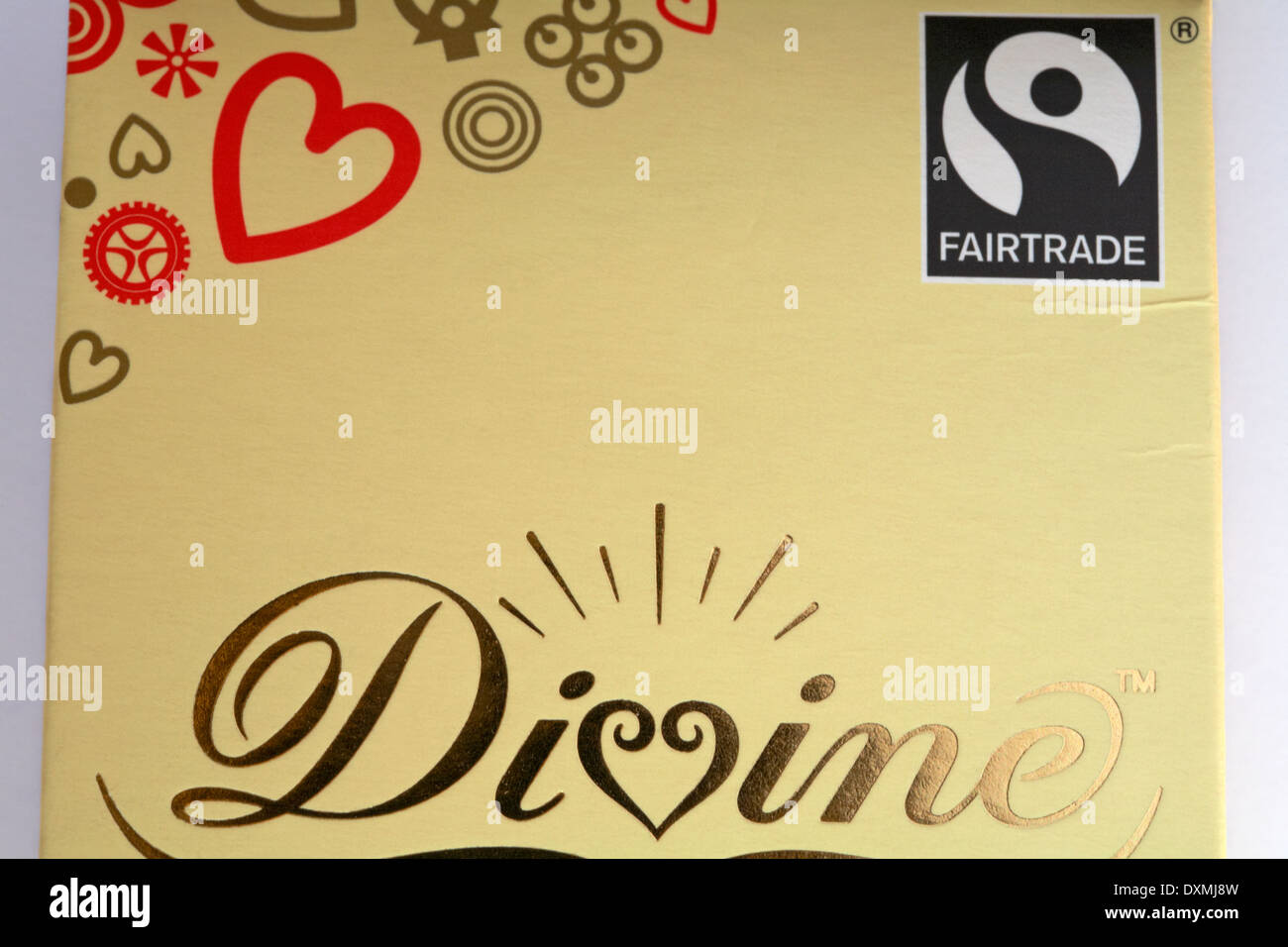 Fairtrade logo sulla confezione di cioccolatini divina - Fairtrade simbolo logo del commercio equo e solidale Foto Stock