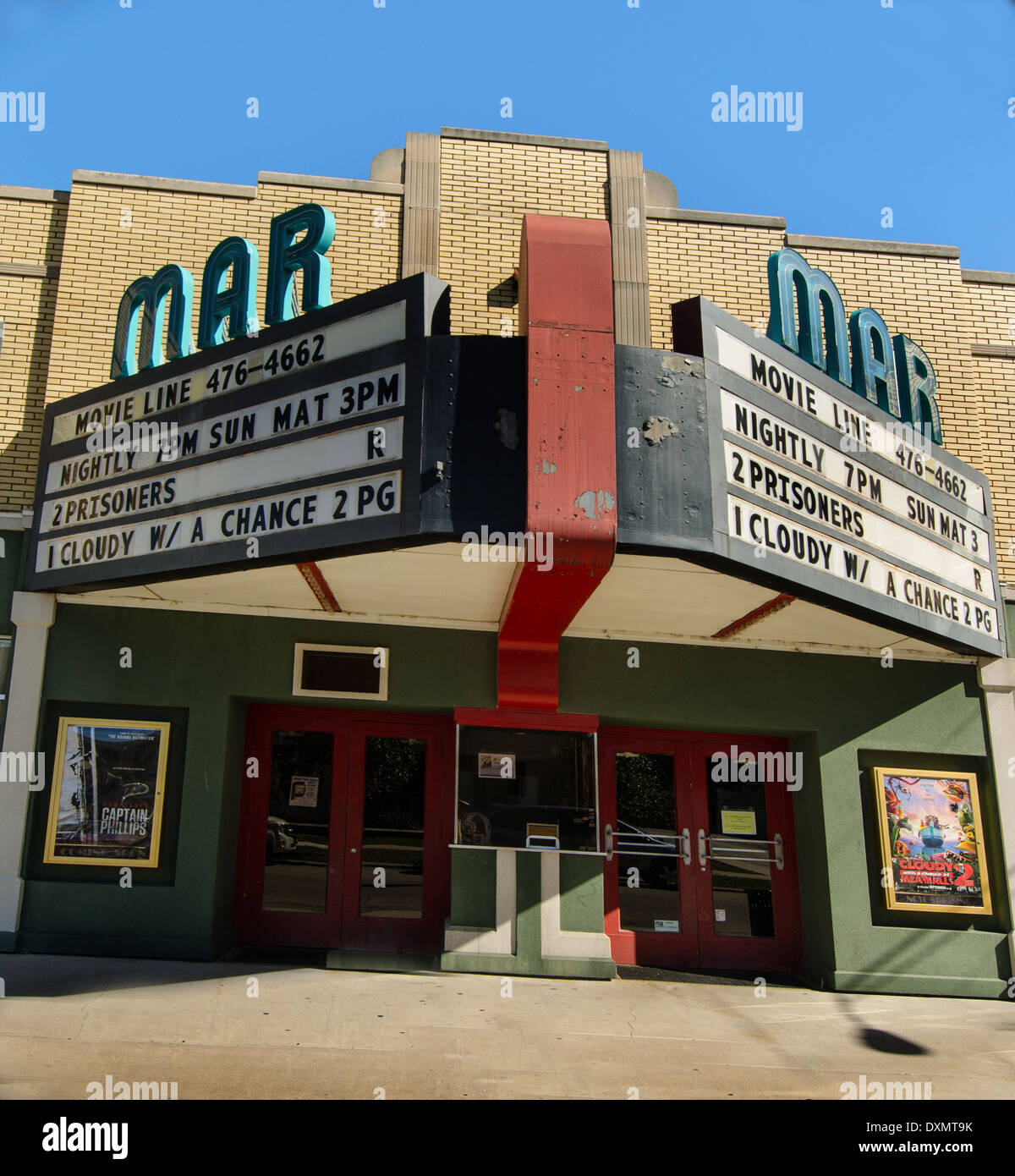 Lo storico Teatro Mar, aperto nel 1937, è ancora in funzione in Wilmington, Illinois, una città lungo la Route 66. Foto Stock